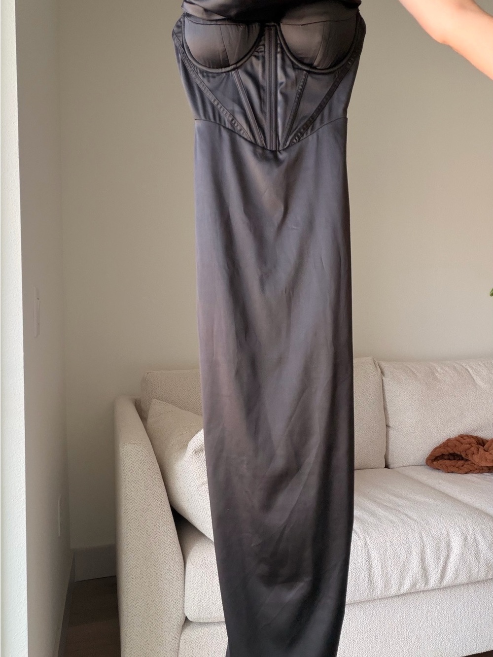 SHEIN Black Satin Maxi Slip Dress with Bustier Corset